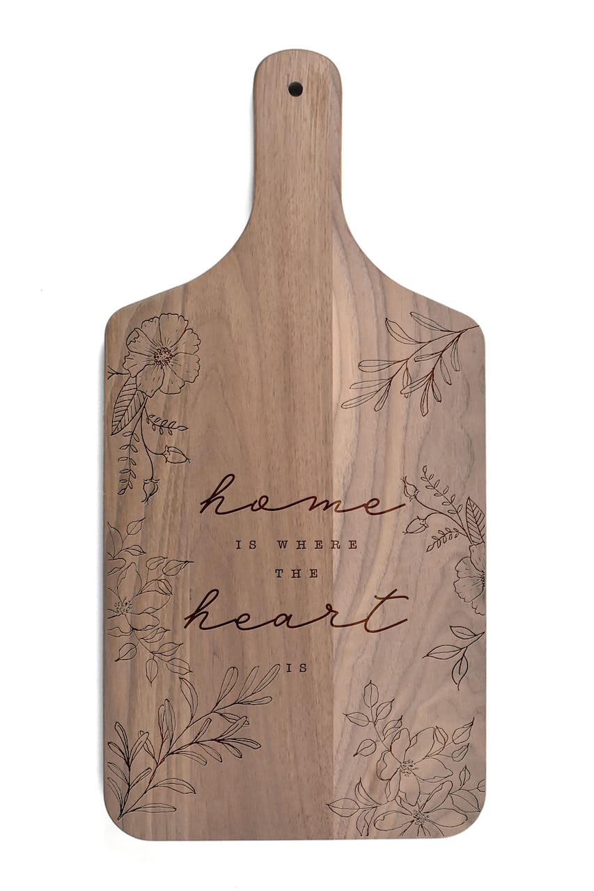 Home is Where the Heart Is Floral 8" x 17" Walnut Paddle Cutting Board